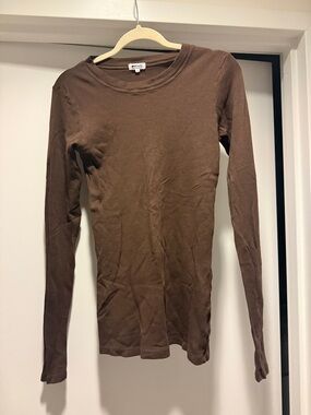 LA Made Brown Long-Sleeve Ribbed Tee